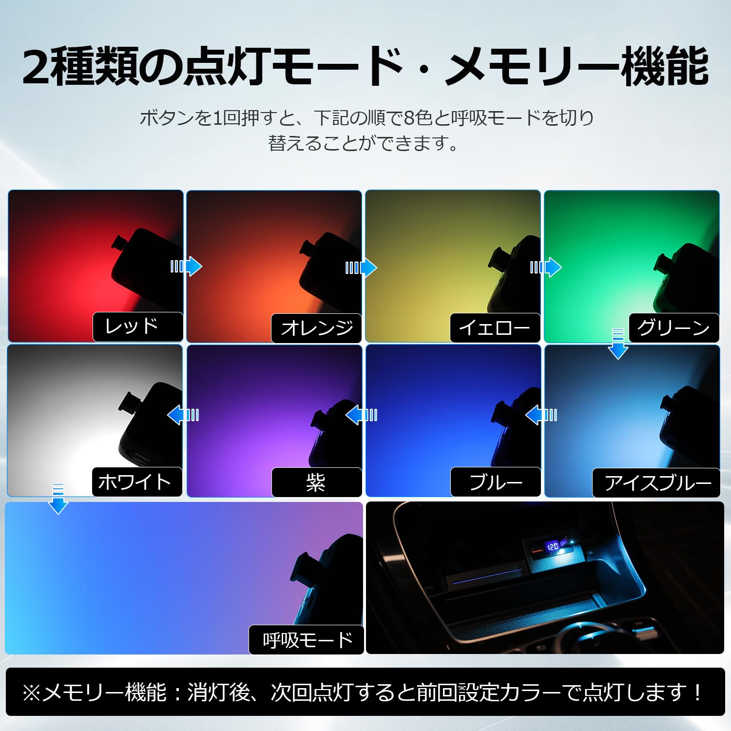 Amazon | GIMUYA USB ライト LED 車内用 Type-A 8色 メモリー機能 自動